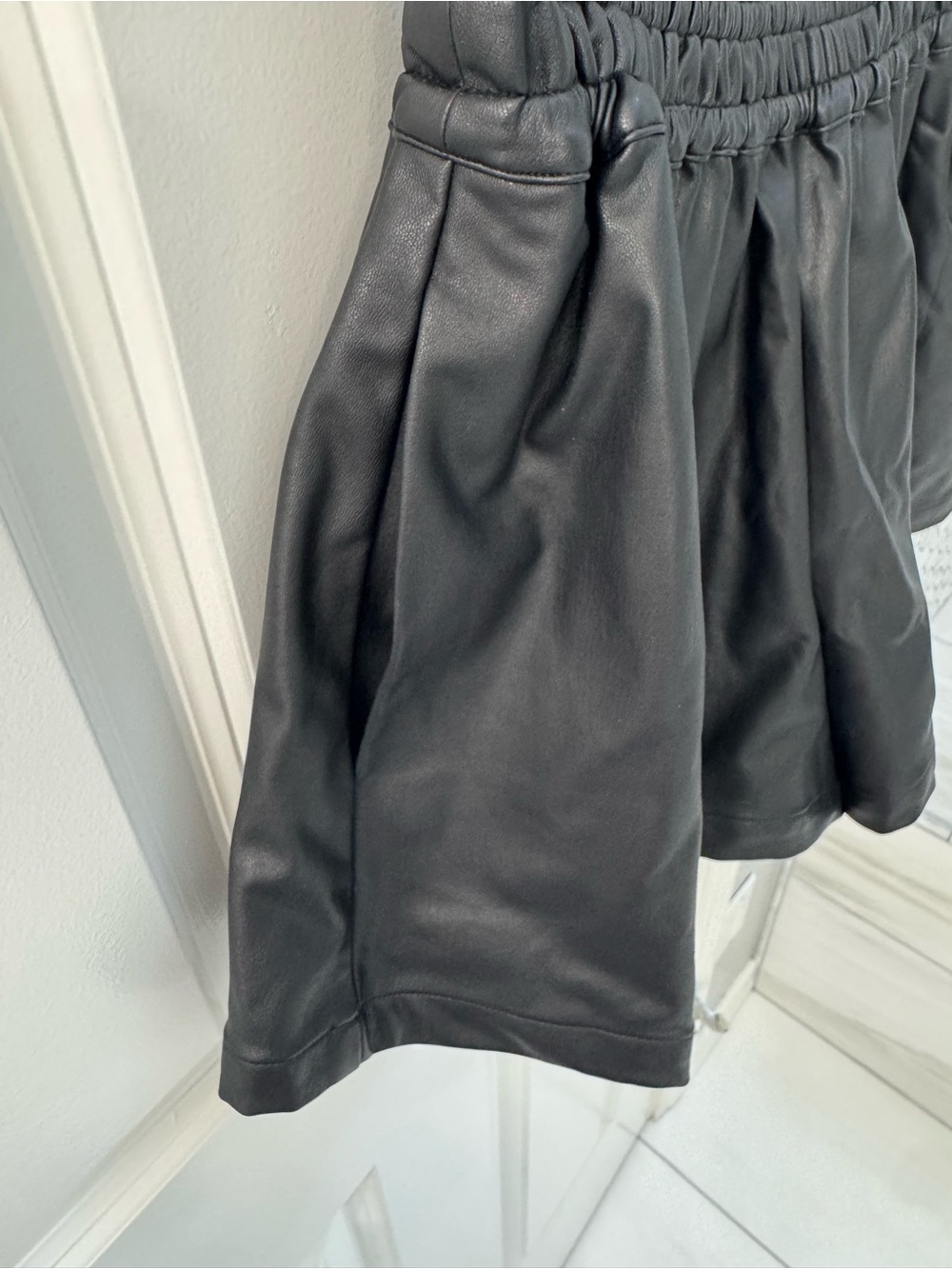 Anthropologie Black Faux Leather High-Waist Smocked Shorts - Picture 3 of 6